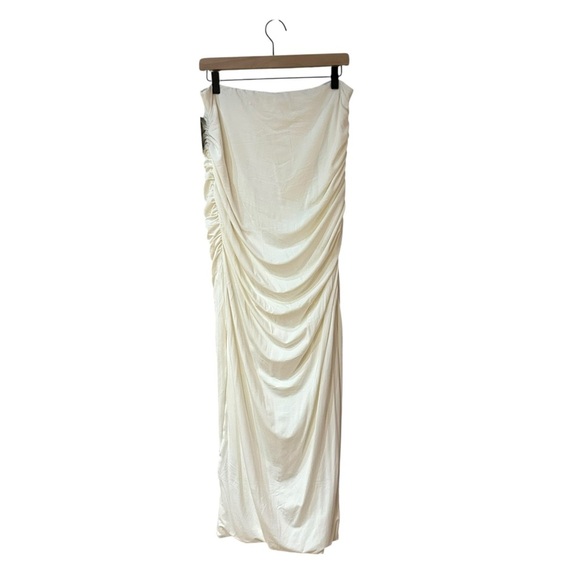 Klassy Network Ruched Maxi Skirt Sz XL Off White Stretchy Modal Slit Soft Skirt - Picture 6 of 9